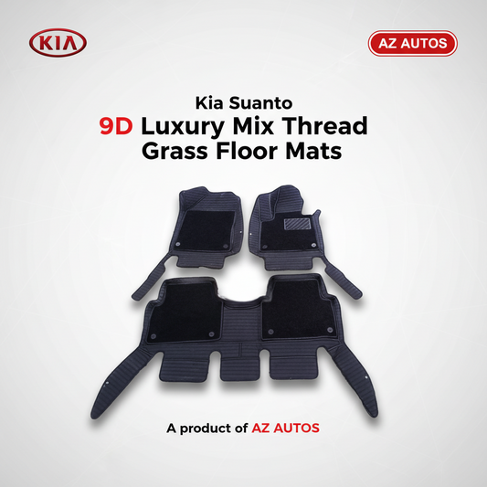 Kia Sorento 9D Lining Floor Mats Mix Thread Grass 3 Pcs 2021-2024 - Black With Black