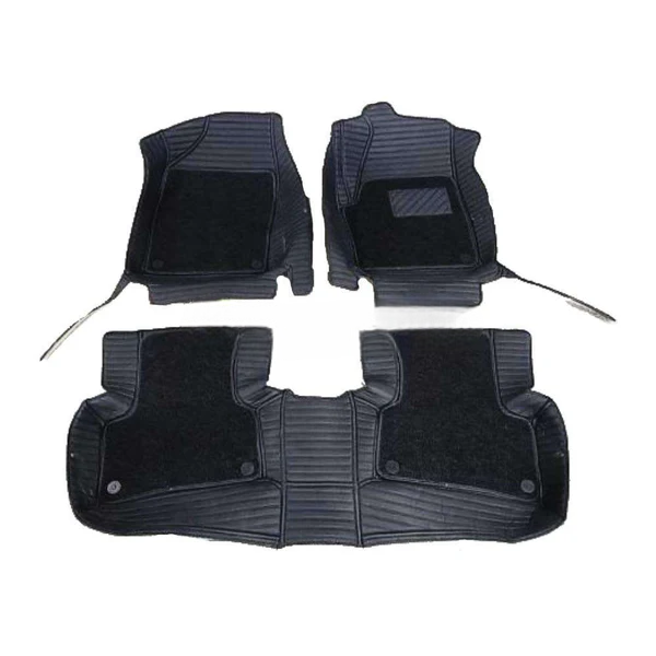 Toyota CHR 9D Lining Floor Mats Mix Thread Grass 3 Pcs 2017-2019 - Black With Black