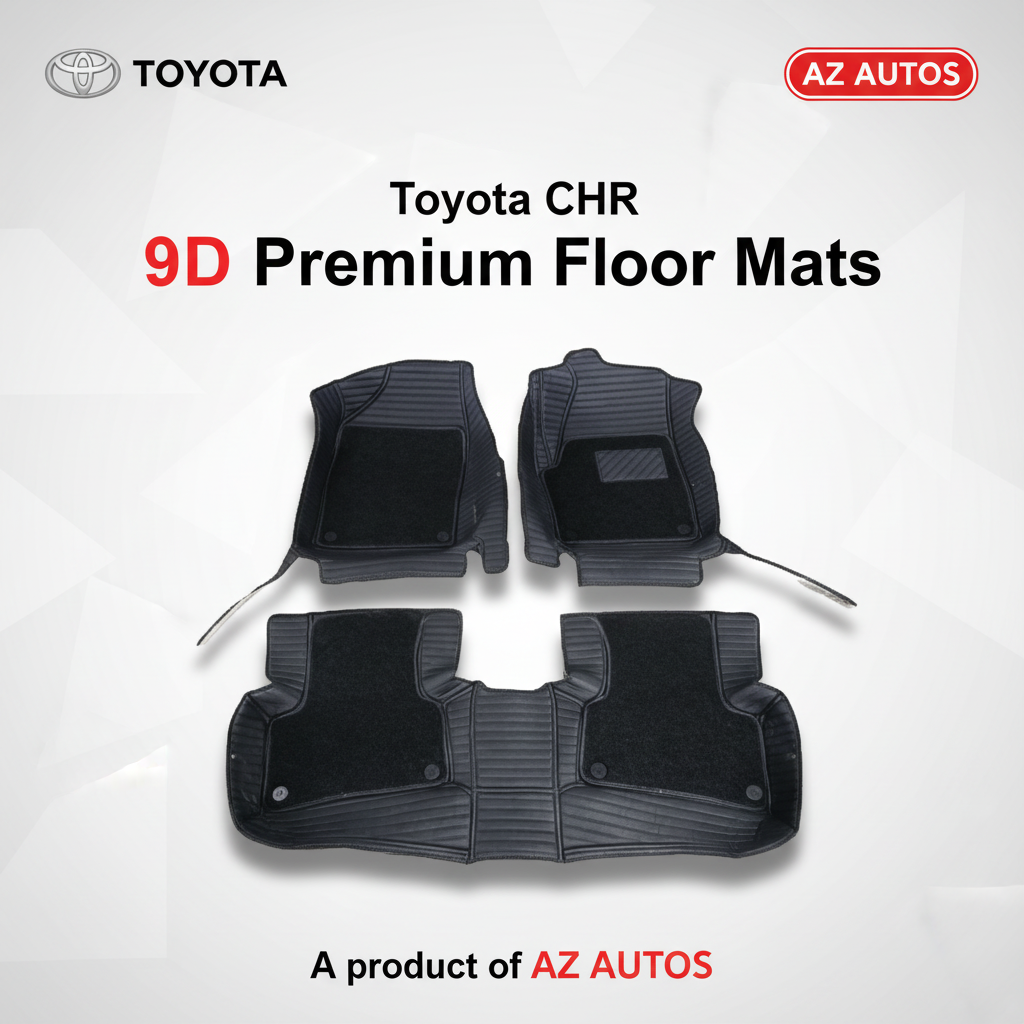 Toyota CHR 9D Lining Floor Mats Mix Thread Grass 3 Pcs 2017-2019 - Black With Black