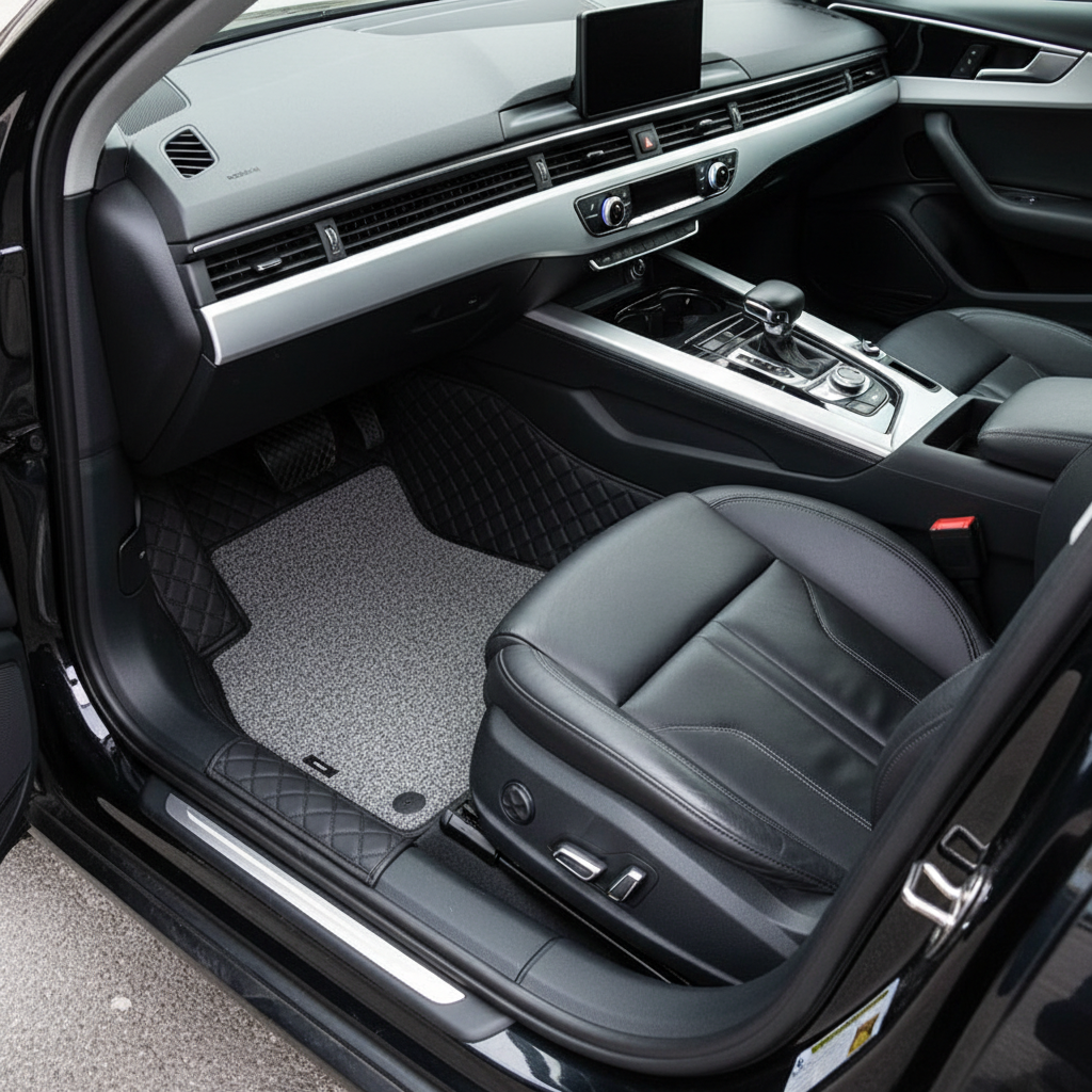 Audi A4 9D Floor Mats Mix Thread 3 Pcs - Model 2016-2018 2016 - 2021 - Black and Grey