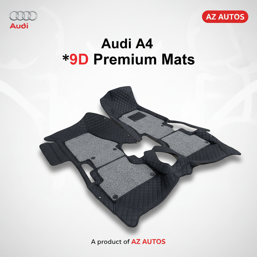 Audi A4 9D Floor Mats Mix Thread 3 Pcs - Model 2016-2018 2016 - 2021 - Black and Grey
