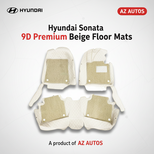 Hyundai Sonata 9D Floor Mats Mix Thread Grass 3 Pcs - Model 2021-2024 - Beige With Beige
