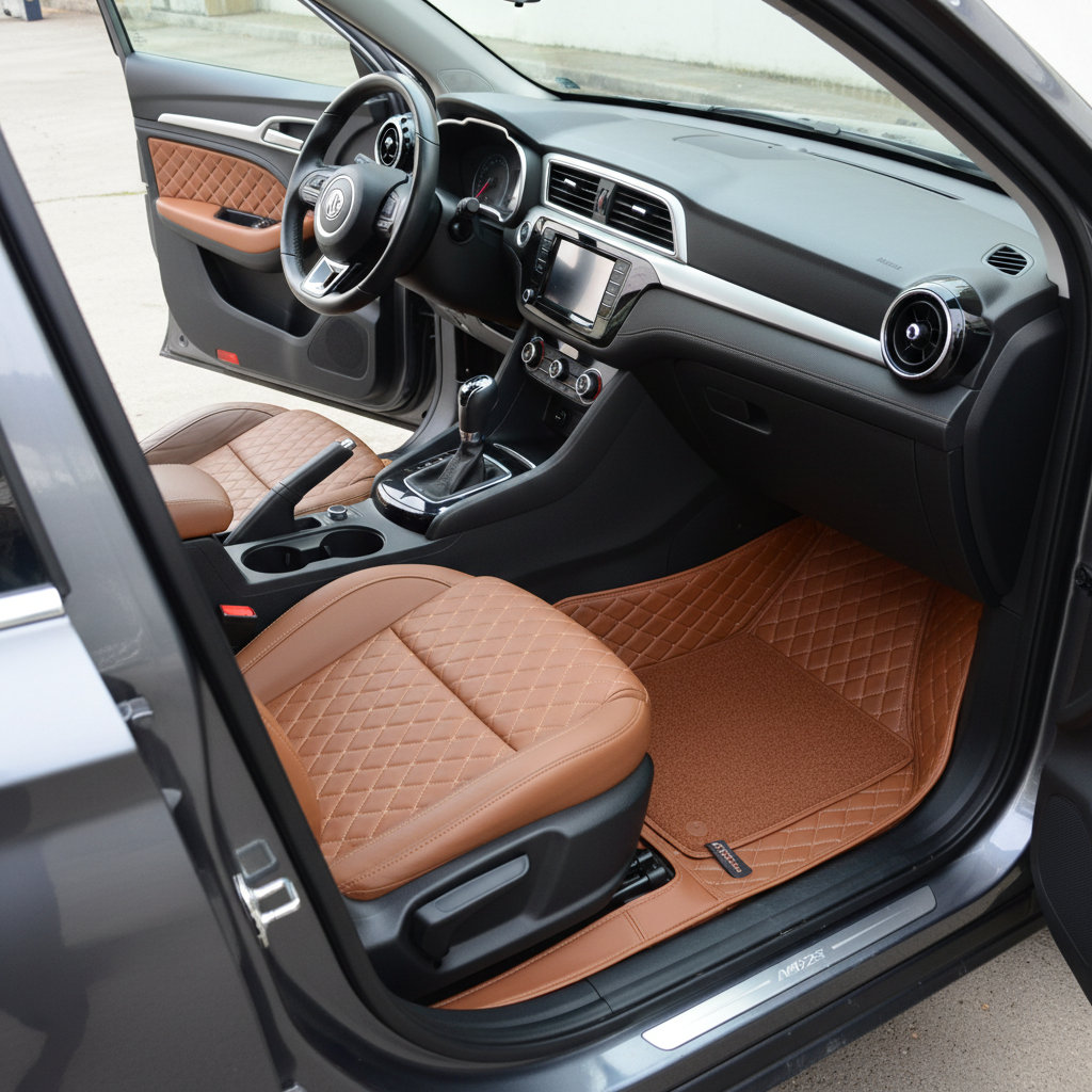 MG ZS 9D Floor Mats Mix Thread Grass 3 Pcs - Model 2020-2022 - Brown With Brown