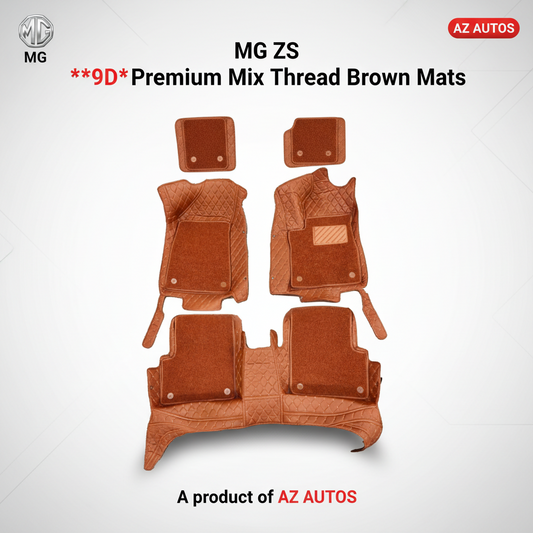 MG ZS 9D Floor Mats Mix Thread Grass 3 Pcs - Model 2020-2022 - Brown With Brown
