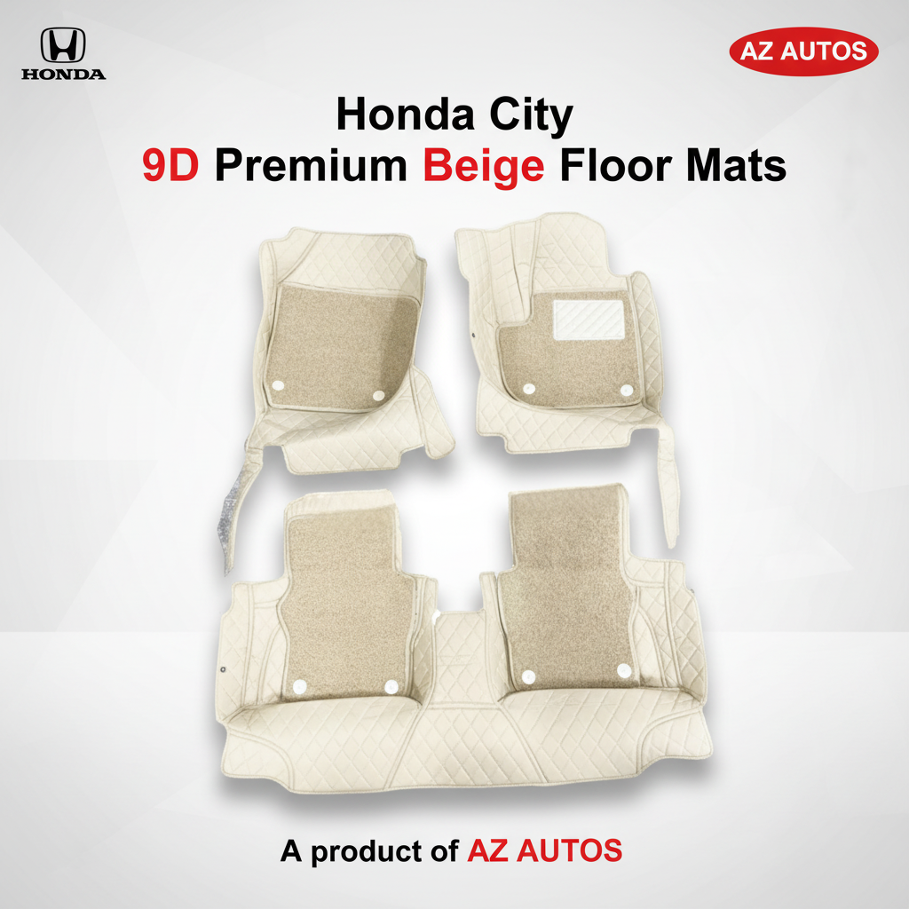 Honda City 9D Floor Mats Mix Thread Grass 3 Pcs - Model 2021-2022 - Beige With Beige