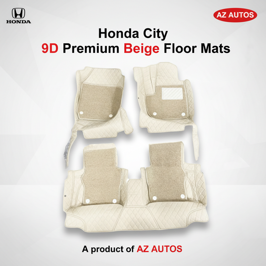 Honda City 9D Floor Mats Mix Thread Grass 3 Pcs - Model 2021-2022 - Beige With Beige