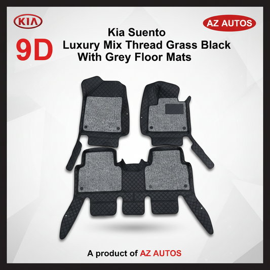 KIA Sorento 9D Floor Mats Mix Thread Grass 3 Pcs 2021-2024 - Black With Grey