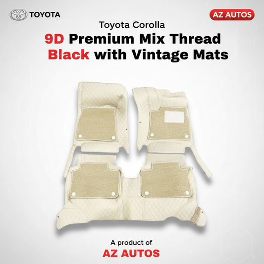 Toyota Corolla 9D Stitched Floor Mat Mix Thread Grass 3 Pcs 2014-2021 - Black With Vintage Red