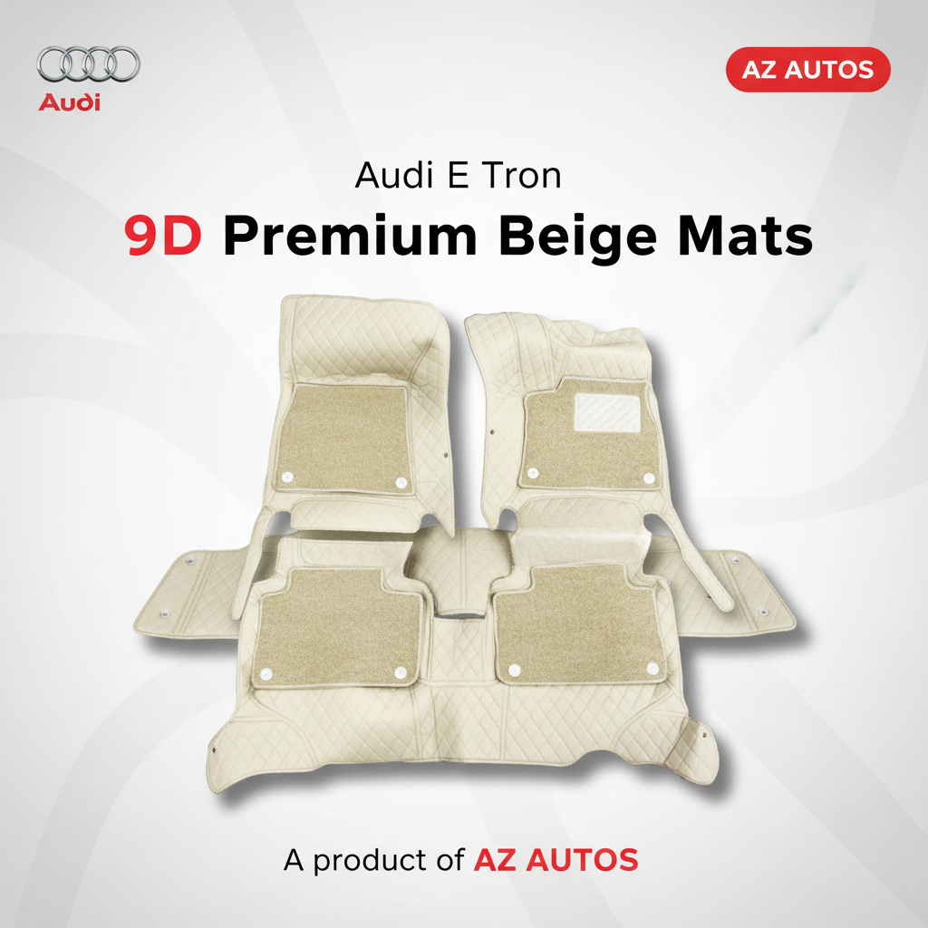 Audi E Tron 9D Floor Mats Mix Thread Grass 3 Pcs - Model 2020-2025 2020 - 2025 - Beige With Beige