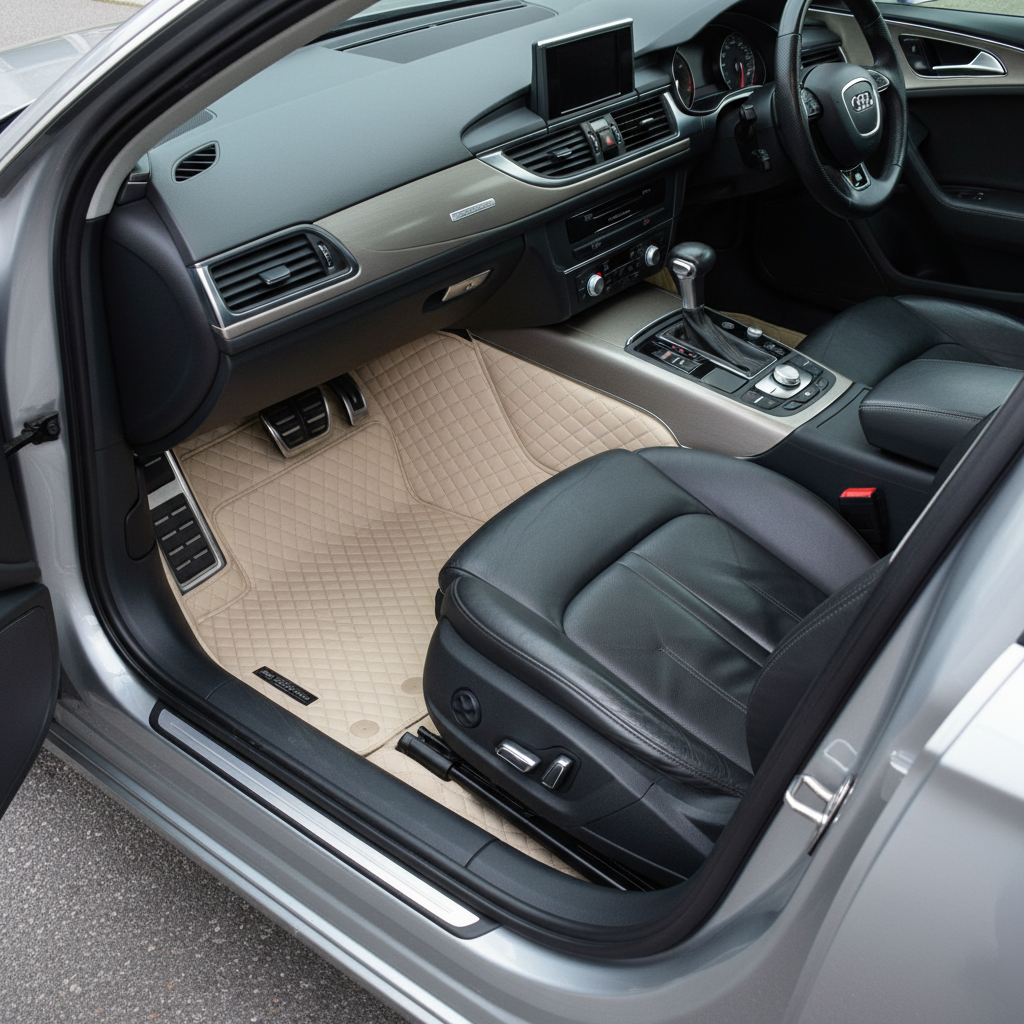 Audi E Tron 9D Floor Mats Mix Thread Grass 3 Pcs - Model 2020-2025 2020 - 2025 - Beige With Beige