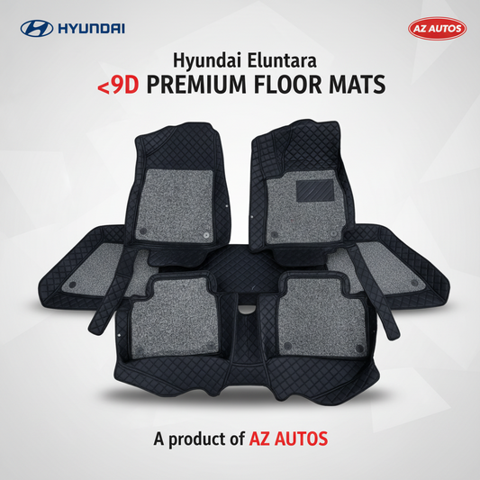 Hyundai Elantra 9D Floor Mats Mix Thread Grass 3 Pcs 2021-2024 - Black With Grey