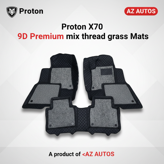 Proton X70 9D Floor Mats Mix Thread Grass 3 Pcs - Model 2021-2024 - Black With Grey