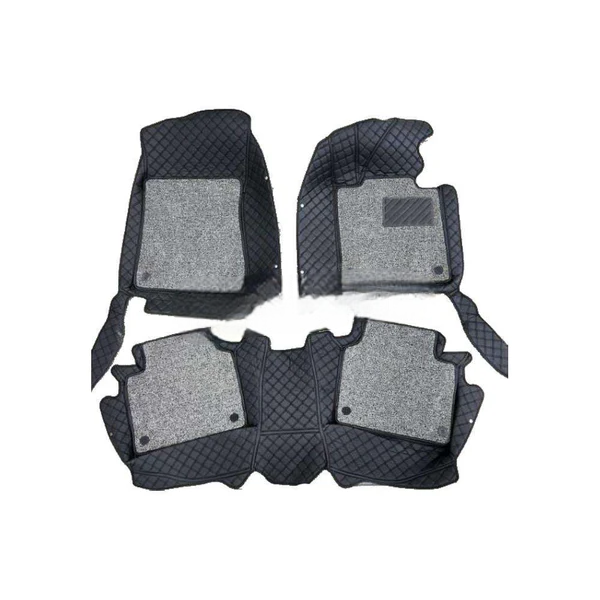 Hyundai Sonata 9D Floor Mats Mix Thread Grass 3 Pcs - Model 2021-2024 - Black With Grey