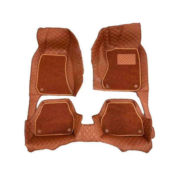 Audi A6 9D Floor Mats Mix Thread 3 Pcs - Model 2011-2018 2011 - 2021 - Brown Grass With Brown
