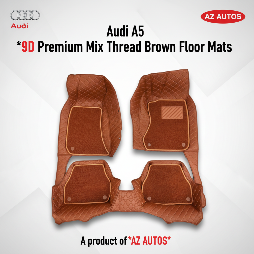 Audi A6 9D Floor Mats Mix Thread 3 Pcs - Model 2011-2018 2011 - 2021 - Brown Grass With Brown