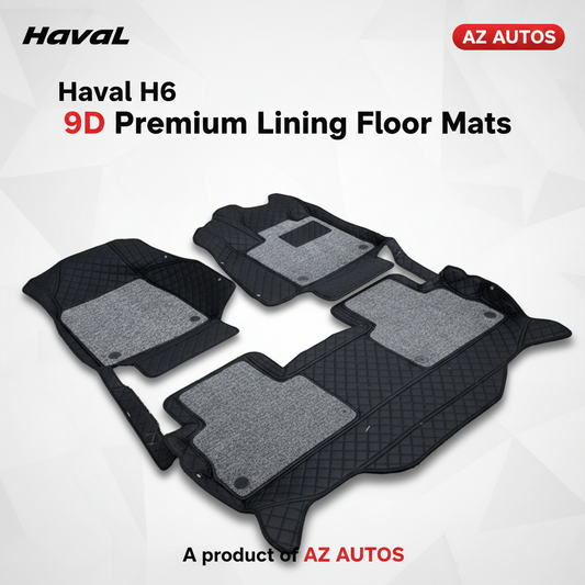 Haval H6 9D Floor Mats Mix Thread Grass 3 Pcs - Model 2021-2024 - Black With Grey