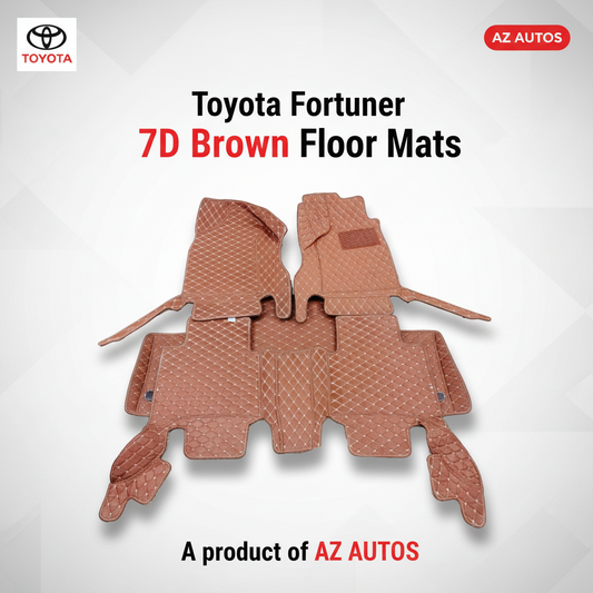 Toyota Fortuner 7D Floor Mats - Brown - 3 Pcs Set - Model 2016-2025