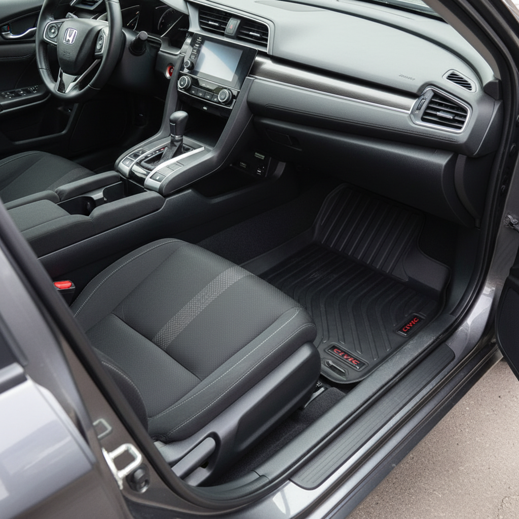 Honda Civic TPR 5D Custom Floor Mat Black 3 Pcs - Model 2016-2024