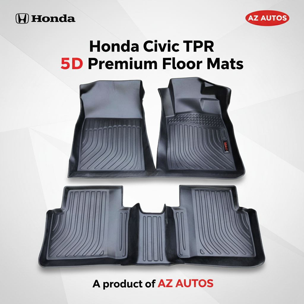 Honda Civic TPR 5D Custom Floor Mat Black 3 Pcs - Model 2016-2024