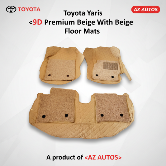 Toyota Yaris 9D Floor Mats Mix Thread Grass 3 Pcs - Model 2020-2021 - Beige With Beige