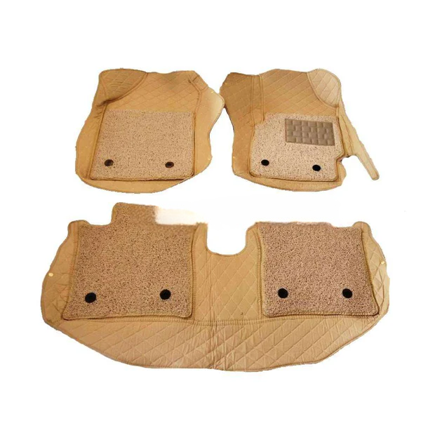 Toyota Yaris 9D Floor Mats Mix Thread Grass 3 Pcs - Model 2020-2021 - Beige With Beige