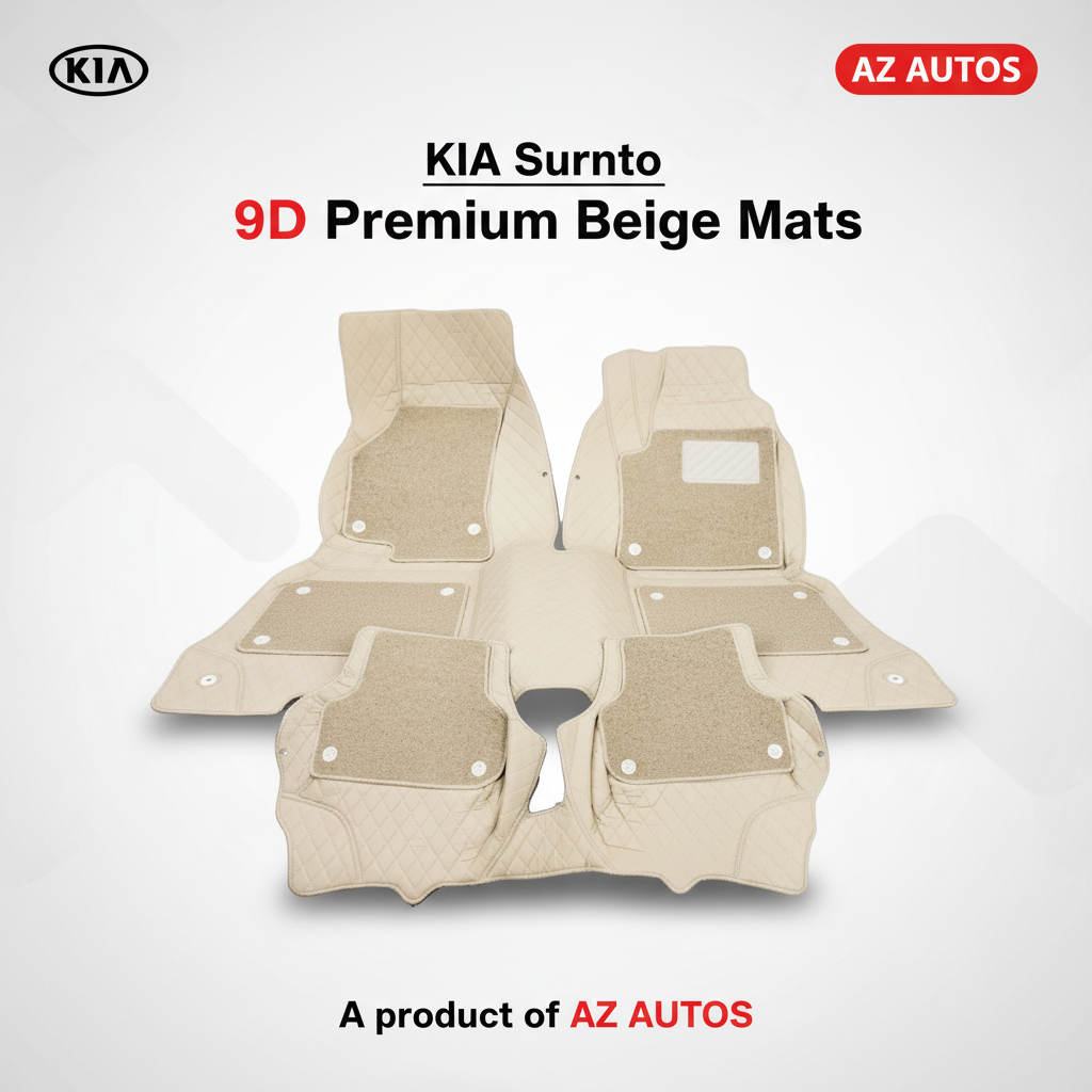 KIA Sorento 9D Floor Mats Mix Thread Grass 3 Pcs - Model 2021-2024 - Beige With Beige