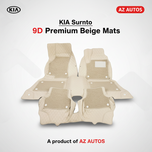 KIA Sorento 9D Floor Mats Mix Thread Grass 3 Pcs - Model 2021-2024 - Beige With Beige