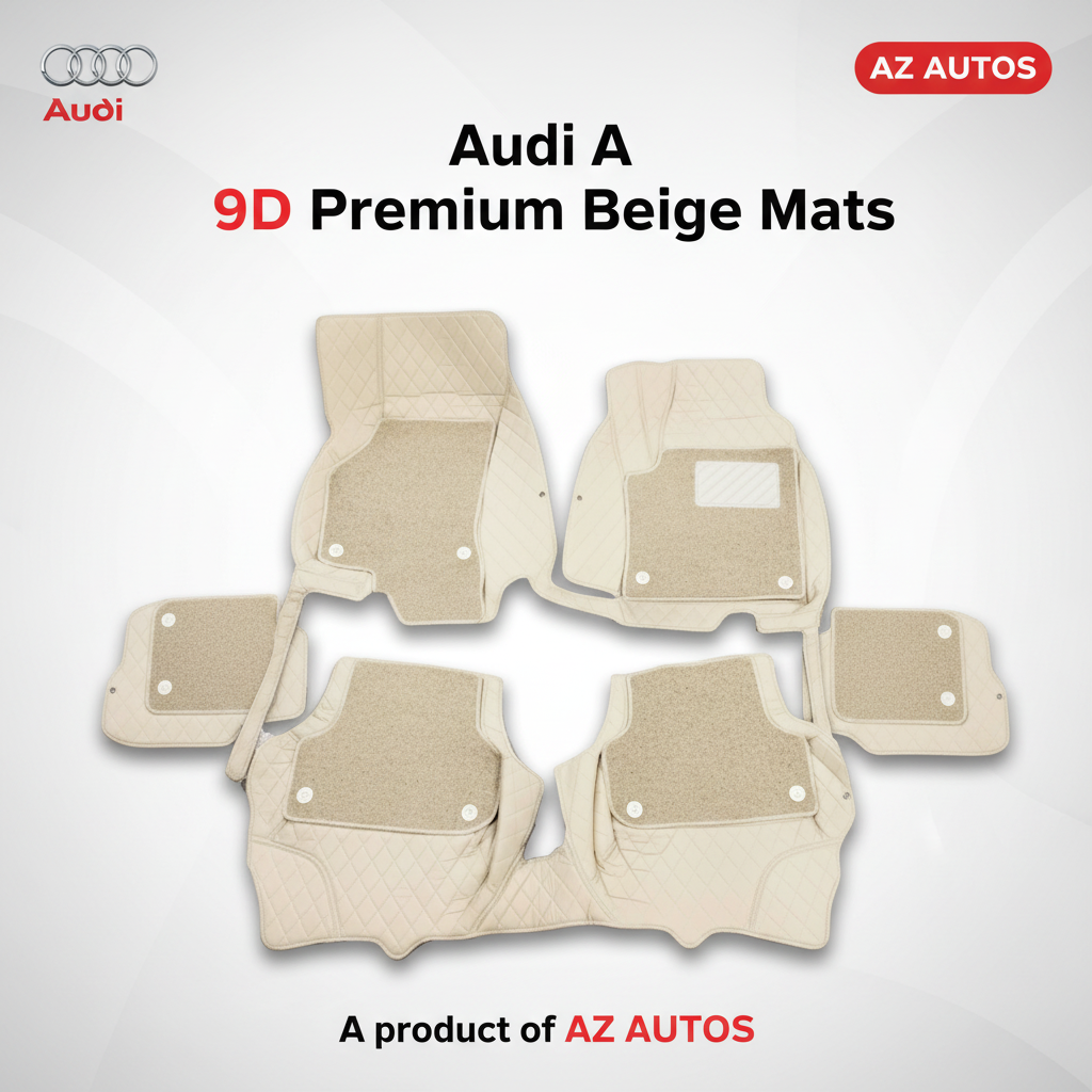 Audi A3 9D Floor Mats Mix Thread 3 Pcs - Model 2012-2018 - Beige With Beige Grass