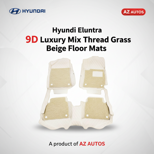 Hyundai Elantra 9D Floor Mats Mix Thread Grass 3 Pcs - Model 2021-2024 - Beige With Beige