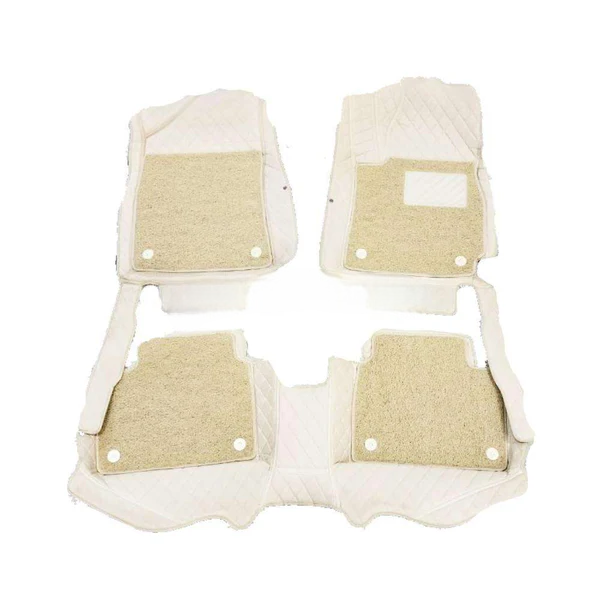 Hyundai Elantra 9D Floor Mats Mix Thread Grass 3 Pcs - Model 2021-2024 - Beige With Beige