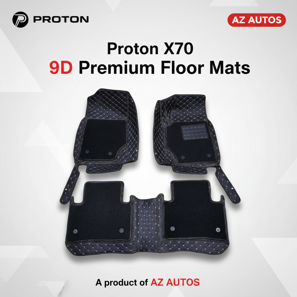 Proton X70 9D Floor Mats Mix Thread Grass 3 Pcs - Model 2021-2024 - Black With Black