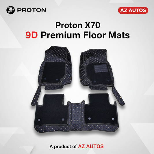 Proton X70 9D Floor Mats Mix Thread Grass 3 Pcs - Model 2021-2024 - Black With Black