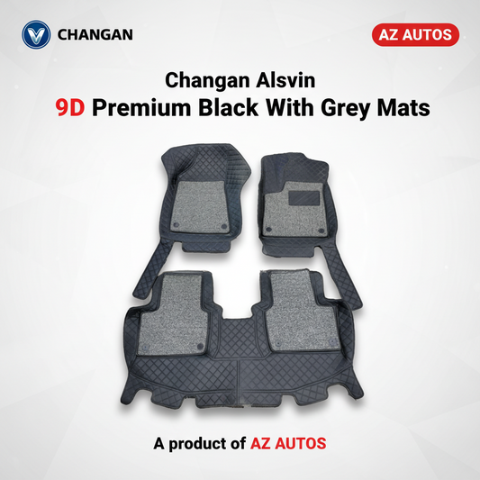 Changan Alsvin 9D Floor Mats Mix Thread Grass 3 Pcs 2021 - 2025 - Black With Grey
