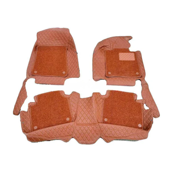 Hyundai Sonata 9D Floor Mats Mix Thread Grass 3 Pcs - Model 2021-2024 - Brown With Brown