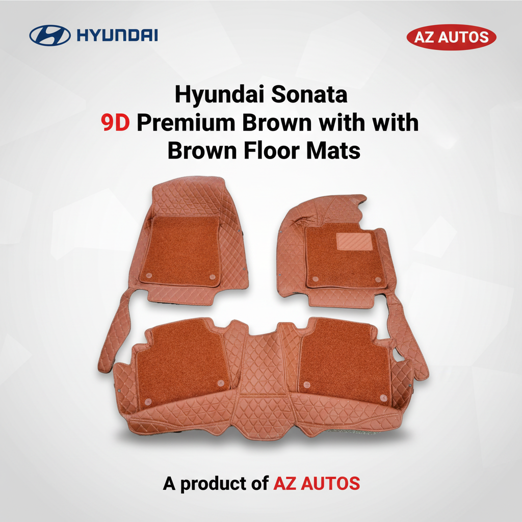 Hyundai Sonata 9D Floor Mats Mix Thread Grass 3 Pcs - Model 2021-2024 - Brown With Brown