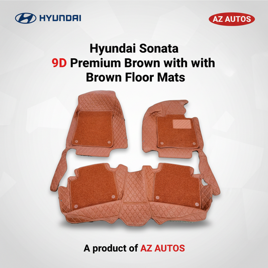 Hyundai Sonata 9D Floor Mats Mix Thread Grass 3 Pcs - Model 2021-2024 - Brown With Brown