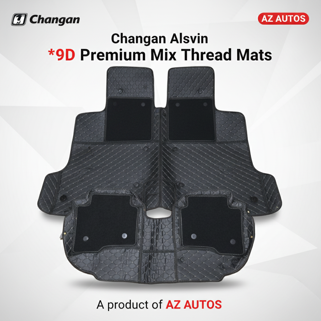 Changan Alsvin 9D Floor Mats Mix Thread Grass 3 Pcs 2021 - 2025 - Black With Black