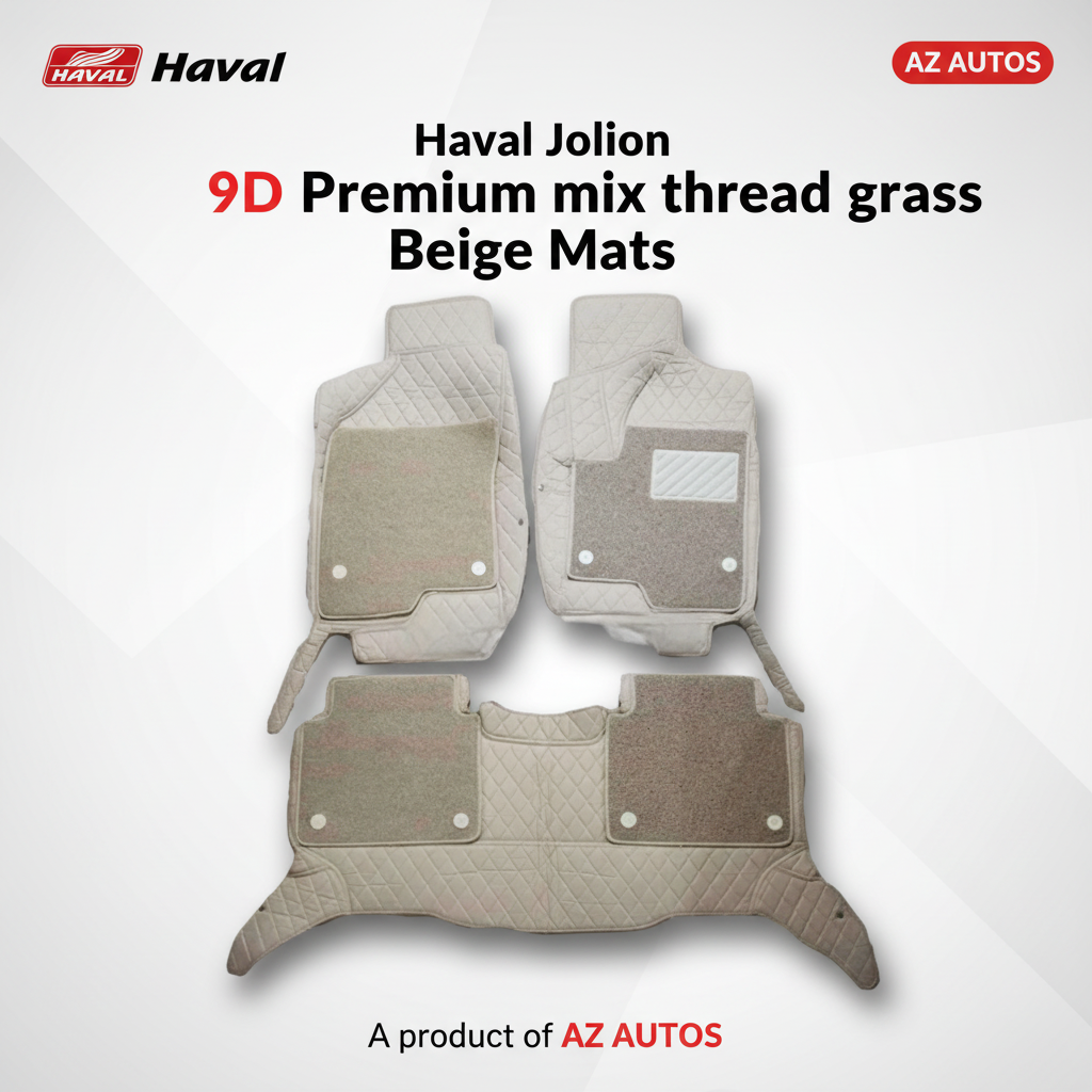 Haval Jolion 9D Floor Mats Mix Thread 3 Pcs - Model 2021-2024 2021 - 2025 - Beige With Beige Grass