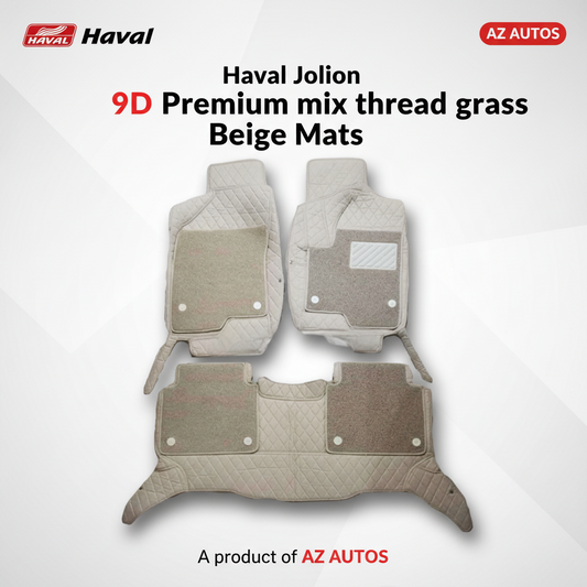 Haval Jolion 9D Floor Mats Mix Thread 3 Pcs - Model 2021-2024 2021 - 2025 - Beige With Beige Grass
