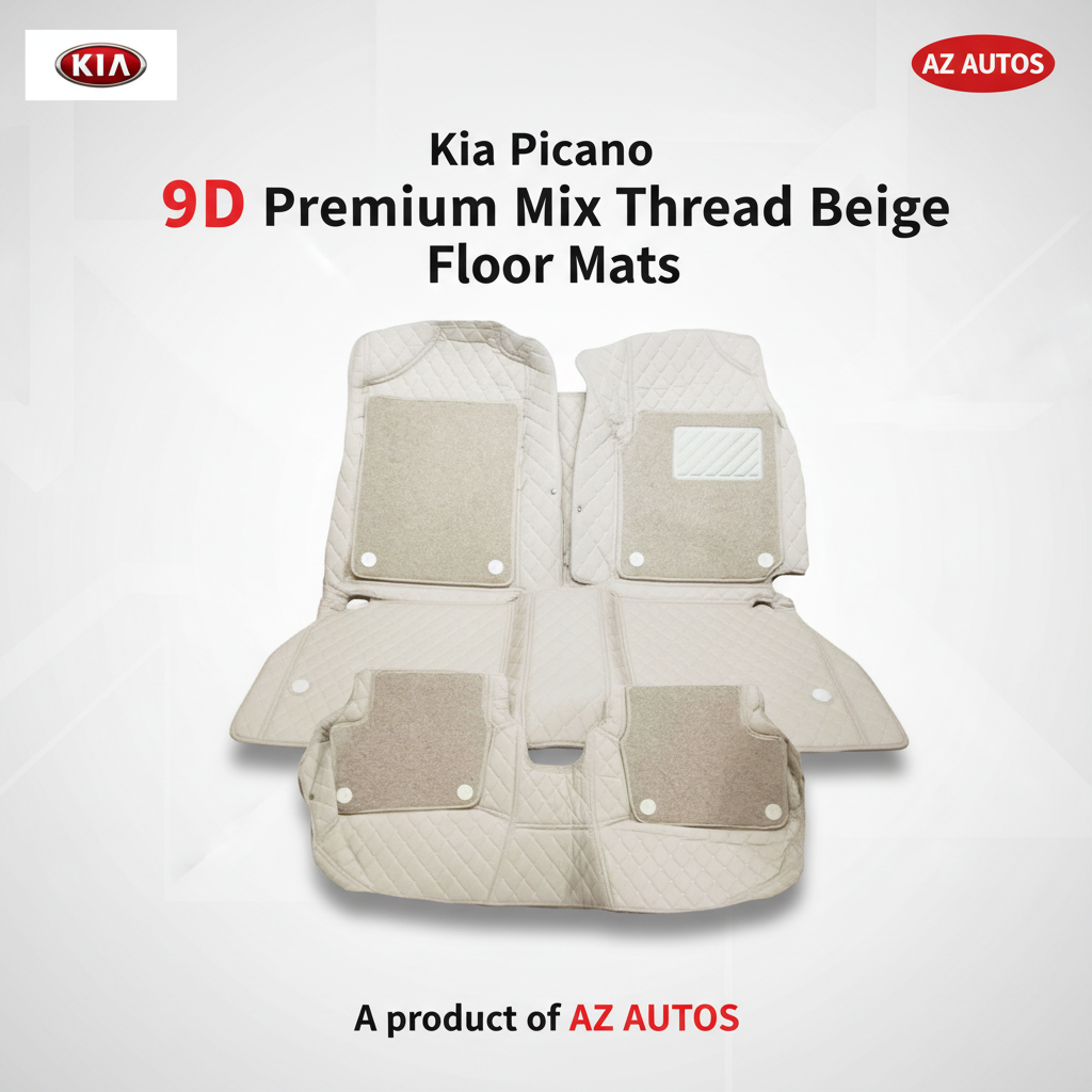 KIA Picanto 9D Floor Mats Mix Thread Grass 3 Pcs 2019 - 2025 - Beige With Beige