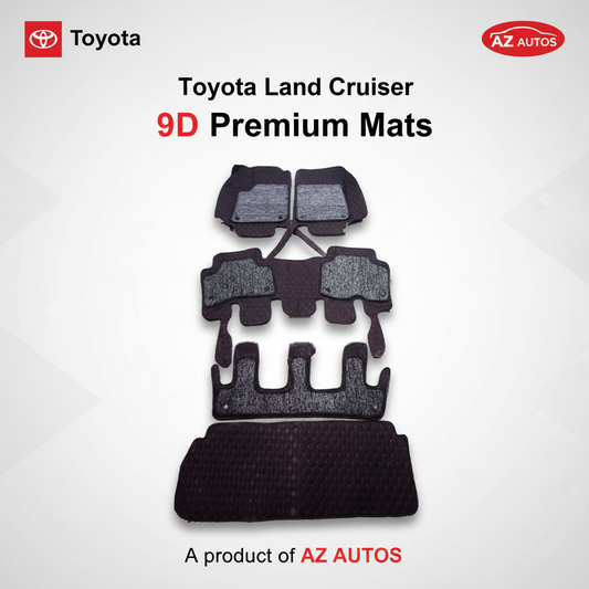 Toyota Land Cruiser 9D Floor Mats Mix Thread 5 Pcs - Model 2015-2022 - Black And Grey