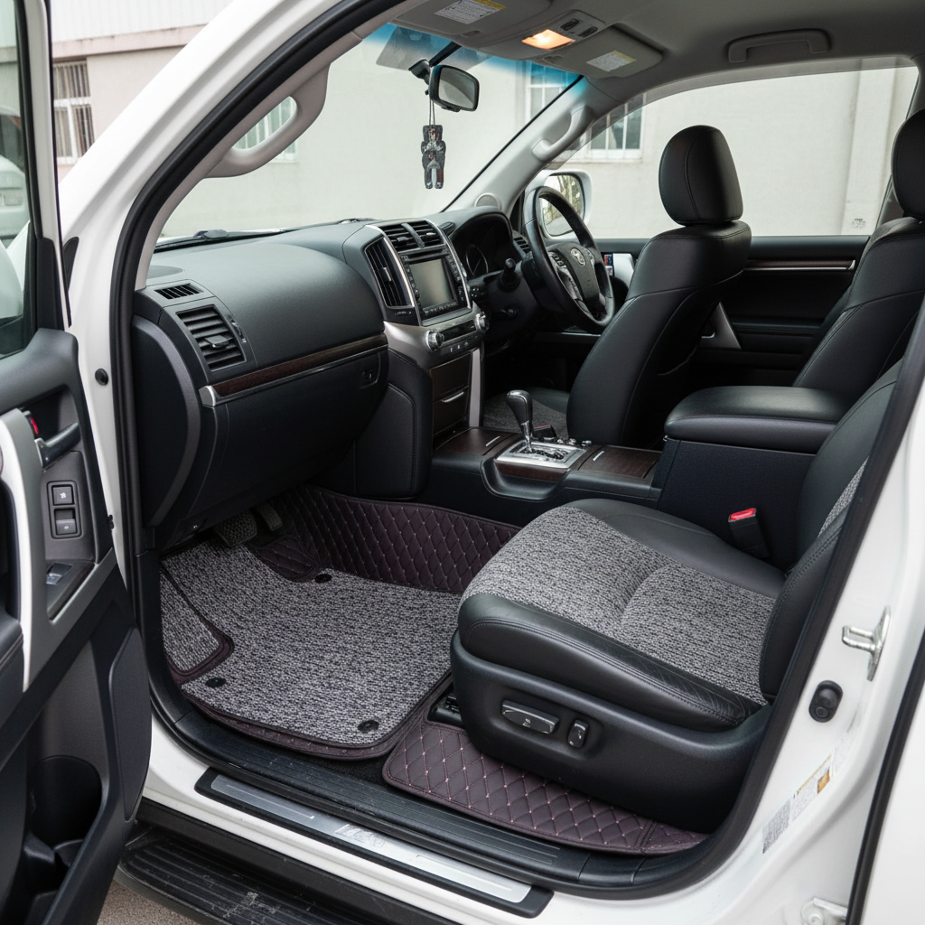 Toyota Land Cruiser 9D Floor Mats Mix Thread 5 Pcs - Model 2015-2022 - Black And Grey