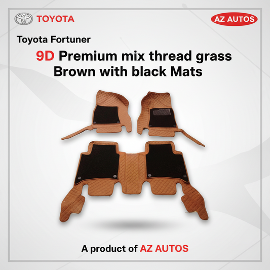 Toyota Fortuner 9D Floor Mats Mix Thread Grass 3PC - Model 2016-2021 - Brown With Black