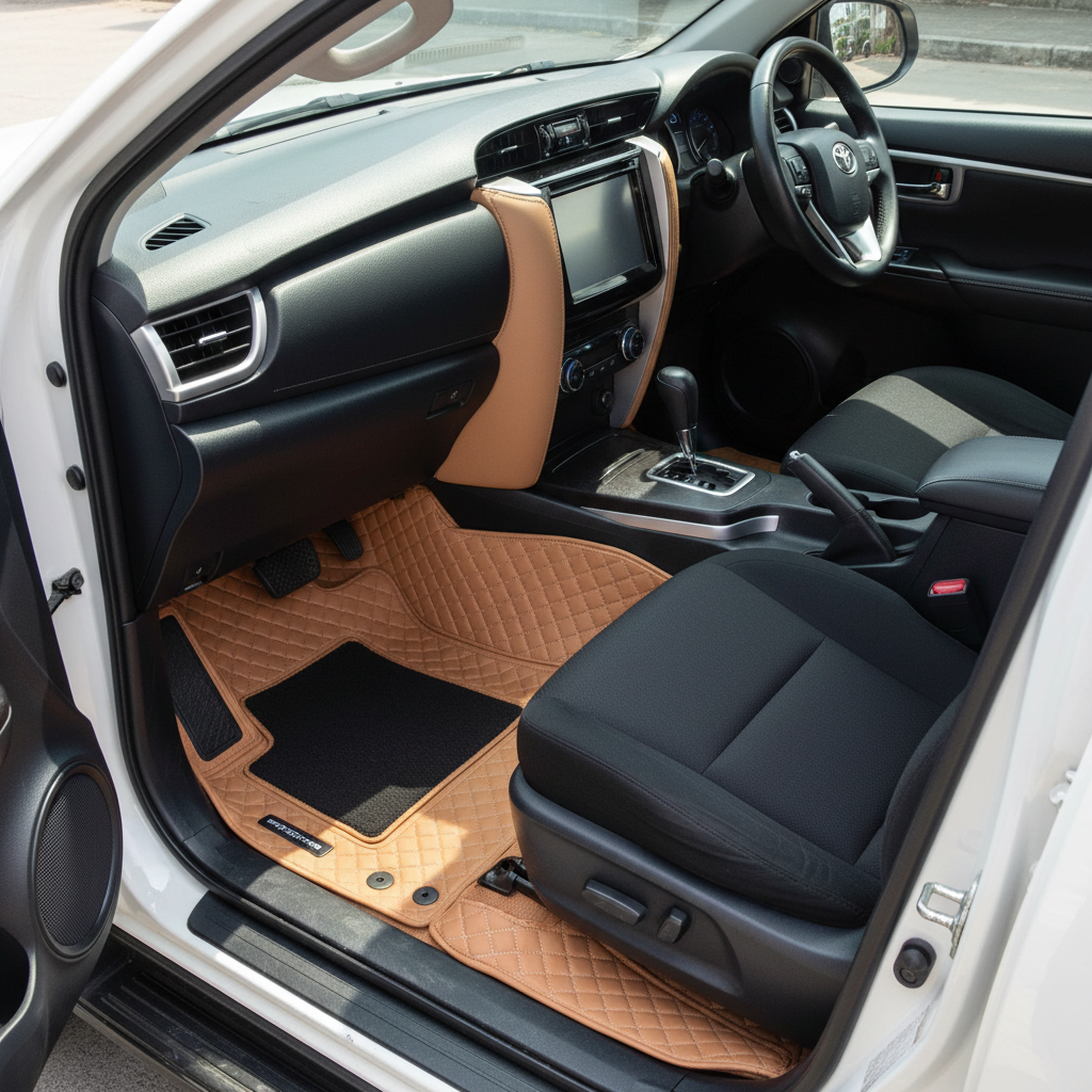 Toyota Fortuner 9D Floor Mats Mix Thread Grass 3PC - Model 2016-2021 - Brown With Black