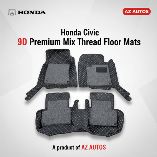Honda Civic 9D Floor Mats Mix Thread 3 Pcs - Model 2016-2024 - Black and Grey