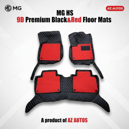 MG HS 9D Floor Mats Mix Thread Grass 3 Pcs - Model 2020-2021 - Black With Red