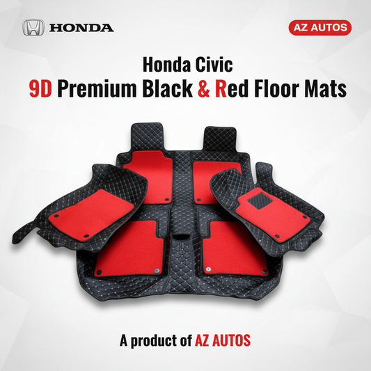 Honda Civic 9D Floor Mats Mix Thread 3 Pcs - Model 2016-2022 - Black and Red