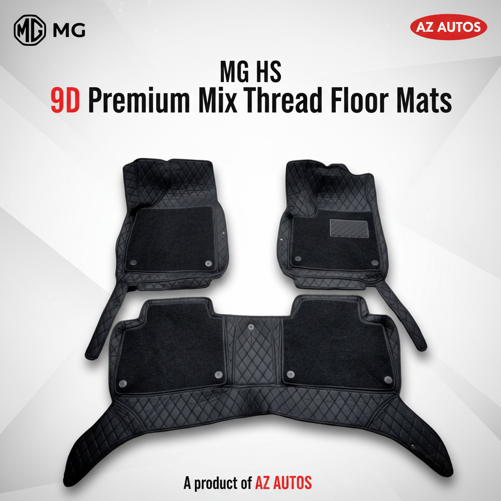 MG HS 9D Floor Mats Mix Thread Grass 3 Pcs - Model 2020-2022 - Black With Black