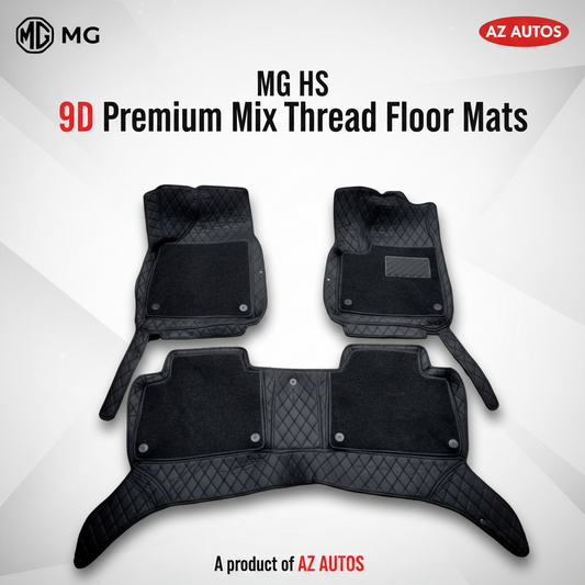 MG HS 9D Floor Mats Mix Thread Grass 3 Pcs - Model 2020-2022 - Black With Black