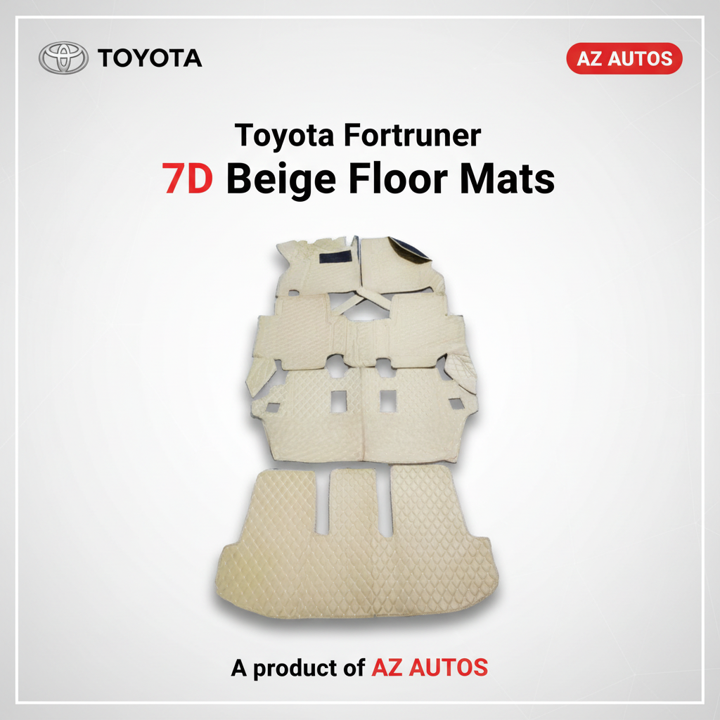 Toyota Fortuner 7D Floor Mats -Beige 5 Pcs Set - Model 2016-2025